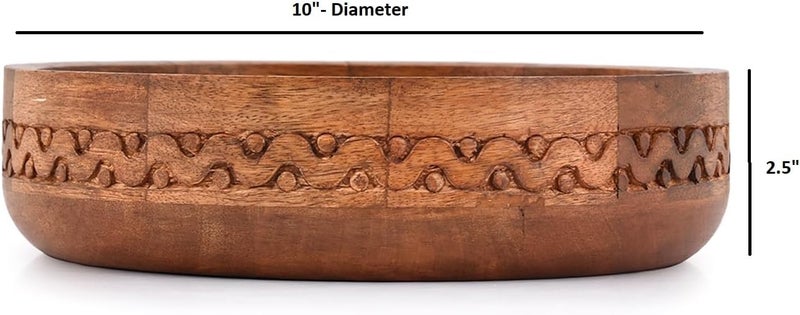 EDHAS Mango Wood Decorative Round Carved Bowl for Decoration, Centerpiece Bowl for Table (10" x 10" x 2.5") - Image 5